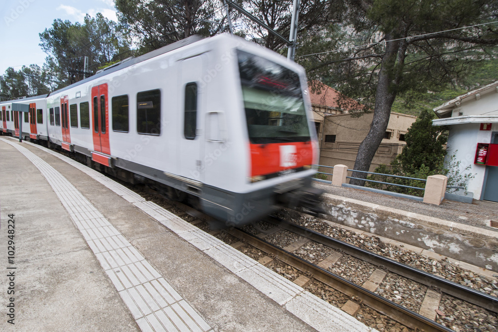 View of the train that reaches to Montserrat abbey located near Barcelona city, Spain.