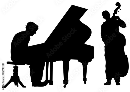 Group and singer of jazz band on white background