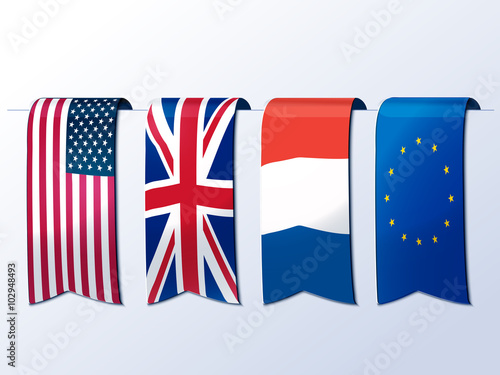 Banners of American, British, French, Europe flags. Vector.