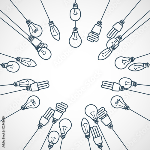 Frame of light bulbs hanging on cords - lamps