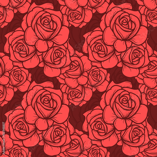 Spring Floral Rose Seamless Vector Pattern 10