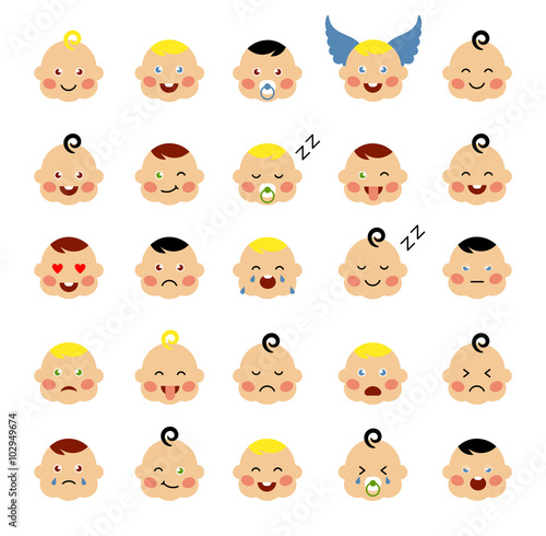 Set of cute baby emoticons.