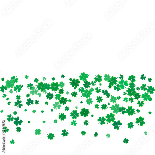 St. Patricks day background with flying clovers.