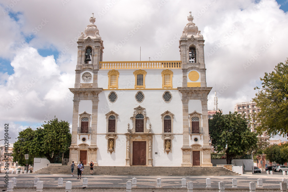 View of the landmark church of Carmo located in Faro, Portugal.