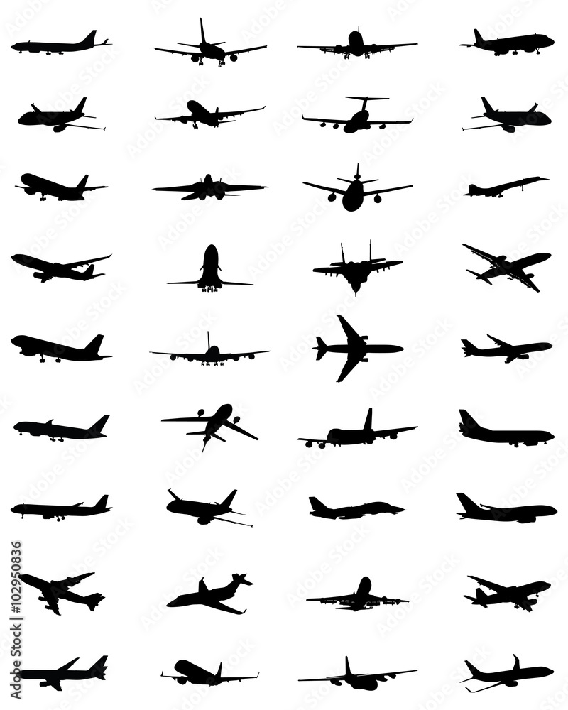 Black silhouettes of different aircrafts, vector Black silhouettes of different aircrafts, vector