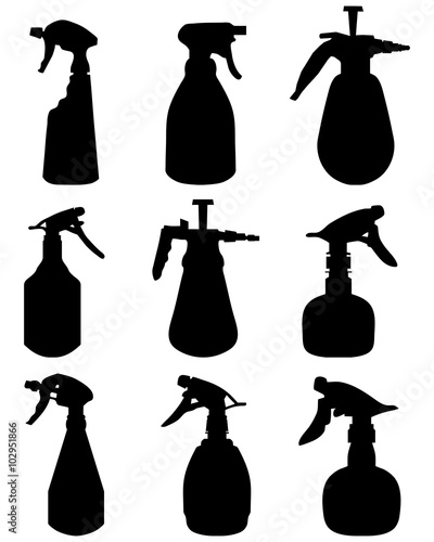 Black silhouettes of sprayer on a white background, vector