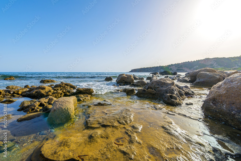 Beach with rocks in Crete, Greece