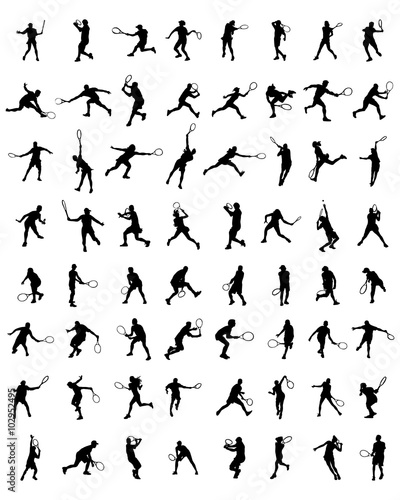 Black silhouettes of tennis players  vector