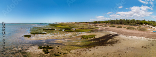Wide view of the Ria Formosa marshlands located in the Algarve  Portugal.