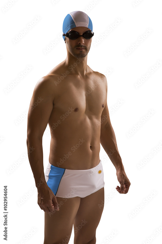  Portrait of man in swimsuit; professional swimmer with argentin
