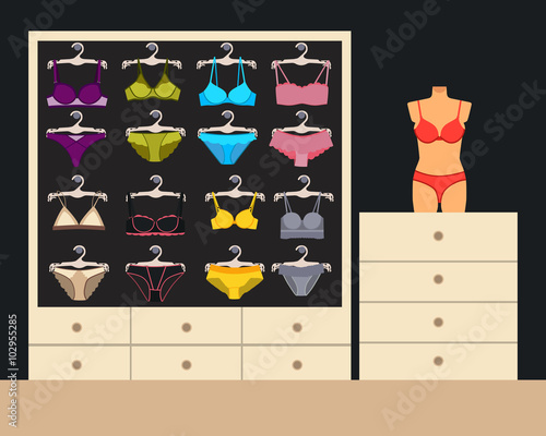 Modern interior of underwear shop. Vector illustration
