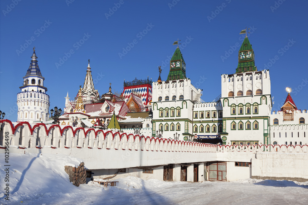 Winter views of the Izmailovo Kremlin, the well known tourist attraction. Moscow, Russia