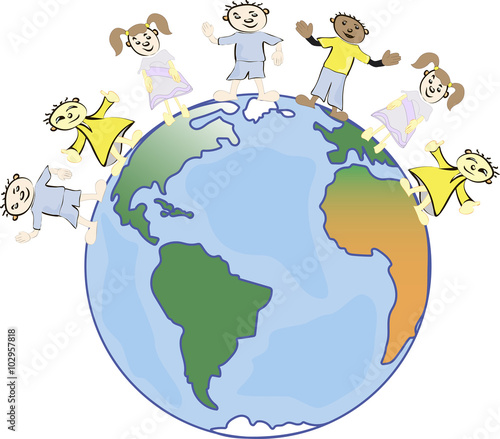 multicultural children on planet earth, cultural diversity, traditional folk costumes. Earth is my friend.