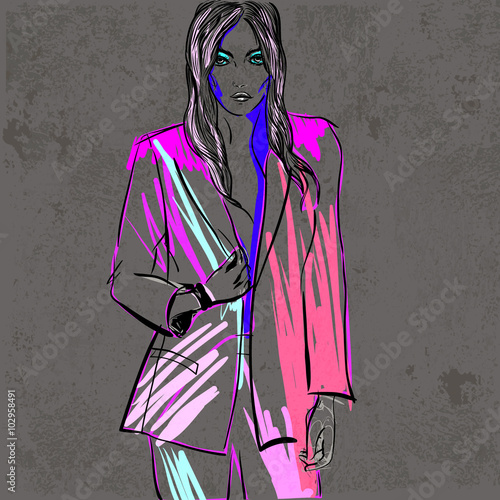 woman fashion illustration/ woman in jacket