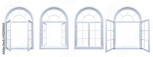 Collection of isolated white arched windows