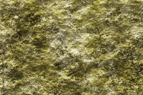 Stone with lichen 3D texture background. Realistic digitally generated closeup texture of the light rough stone with yellow green lichen.