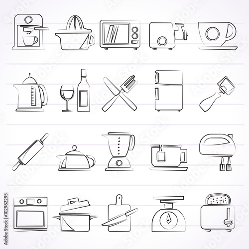 Kitchenware objects and equipment icons - vector icon set