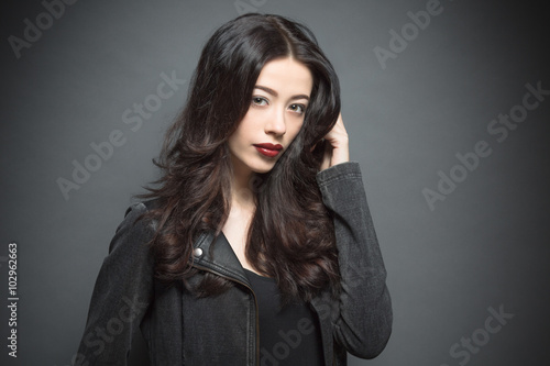 Fashion model woman with dark red lips in studio © Svyatoslav Lypynskyy