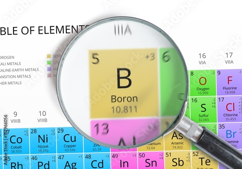 Canvas Print Boron - Element of Mendeleev Periodic table magnified with magnifying glass