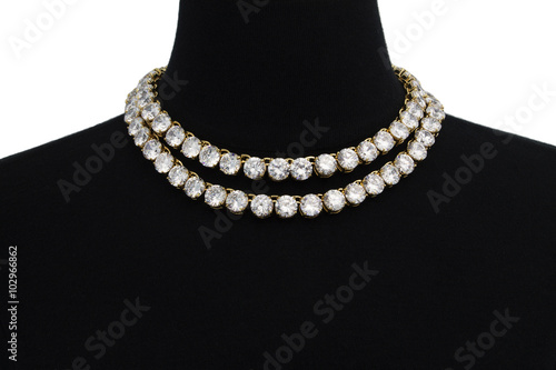 Expensive and Luxurious Double Row Diamond Necklace in Yellow Gold with Huge Diamonds on a Bust
