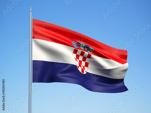 Croatia 3d flag floating in the wind with a blue sky background 