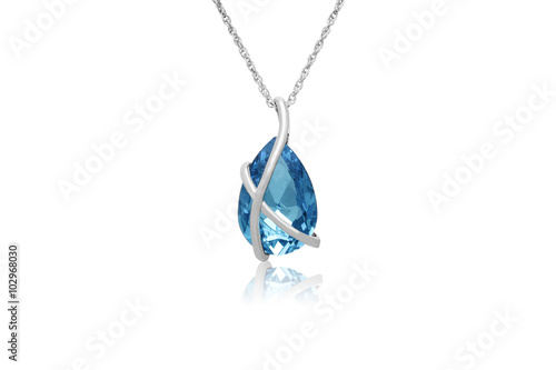 Beautiful Aquamarine Teardrop Gemstone Necklace in Silver Setting