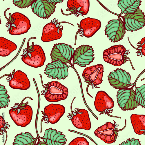 Seamless pattern with strawberries.