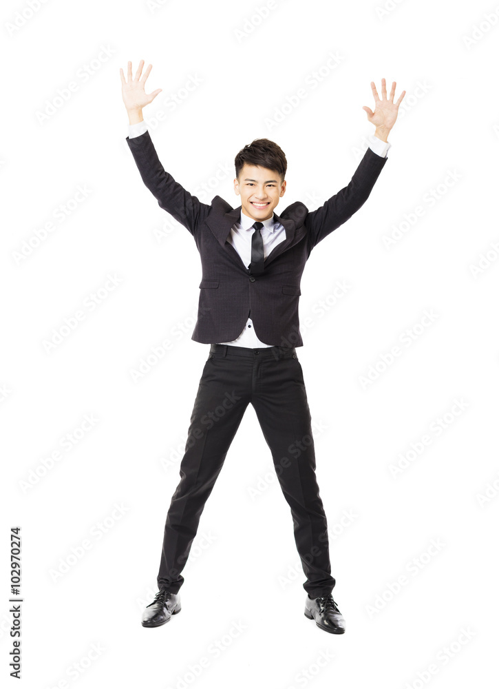 happy  young business man with successful gesture