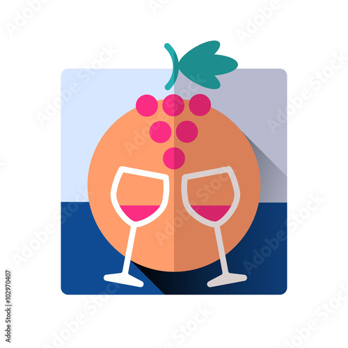 wine glasses and grapes holiday celebrating flat icon  