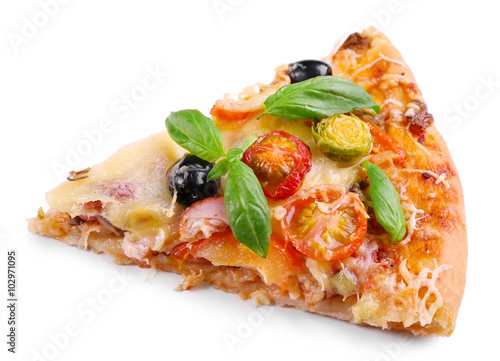 Piece of fresh pizza isolated on white