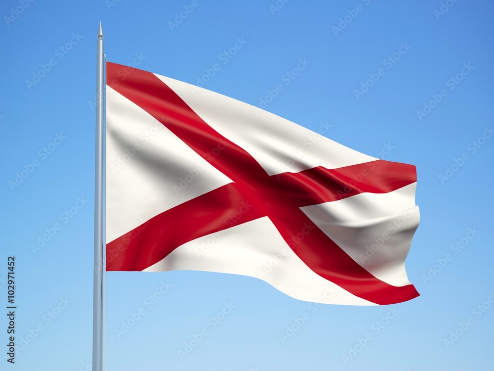 Naklejka premium Northern Ireland 3d flag floating in the wind with a blue sky background
