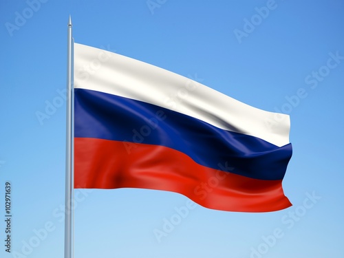 Russia 3d flag floating in the wind with a blue sky background Free Download Russia 3d flag floating in the wind with a blue sky background - GFXLoad
