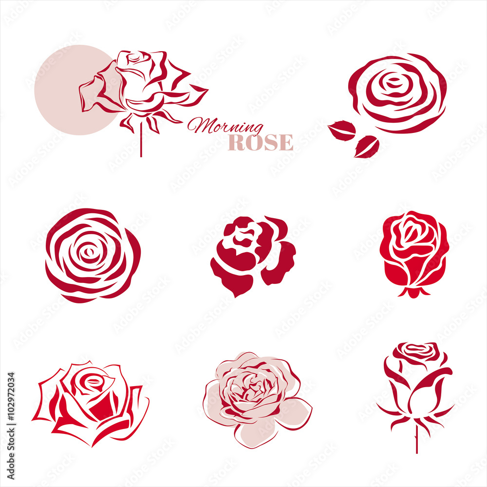 Rose symbols design set. Vector illustration. 