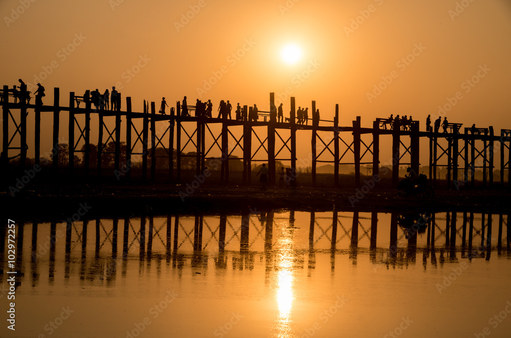 Silhouette wooden bridge