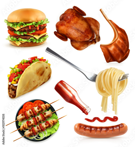 Fast food, set vector icons