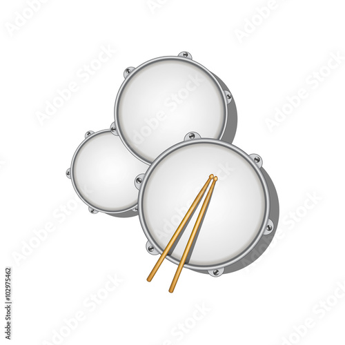 Drums and pair of wooden drumsticks