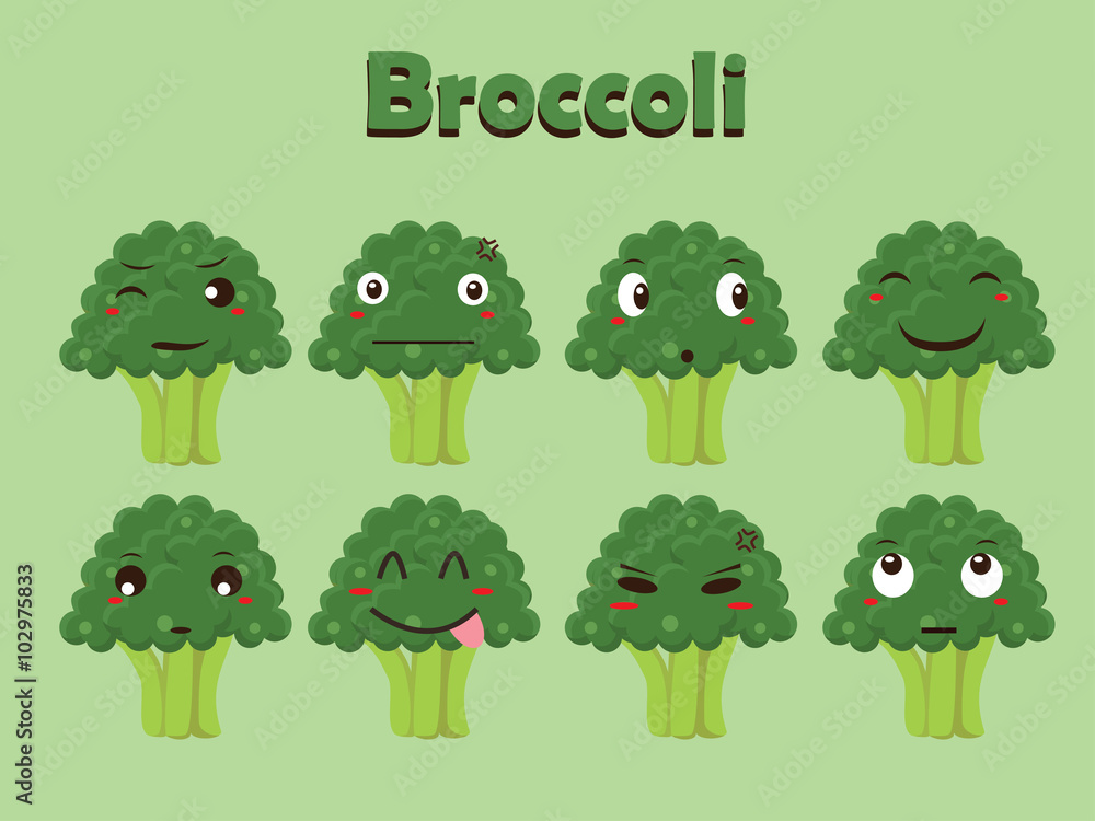 Vegetable Vector - Broccoli with Different Expressions Vegetable Vector - Broccoli with Different Expressions