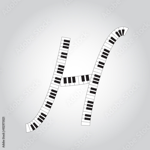 Abstract vector alphabet -  H made from  piano - alphabet set