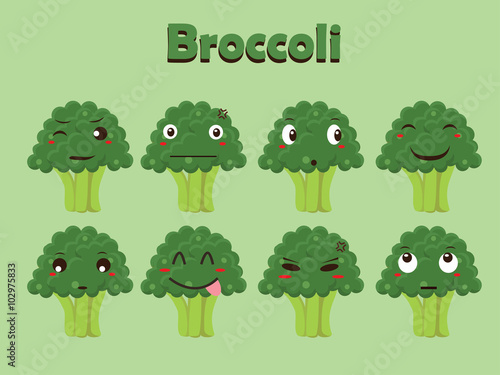 Vegetable Vector - Broccoli with Different Expressions