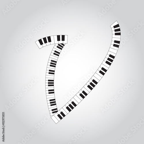 Abstract vector alphabet -  V made from  piano - alphabet set