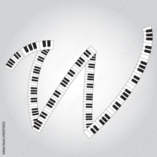 Abstract vector alphabet -  W made from  piano - alphabet set