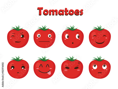Vegetable Vector - Tomato Cartoon with  Different Expressions