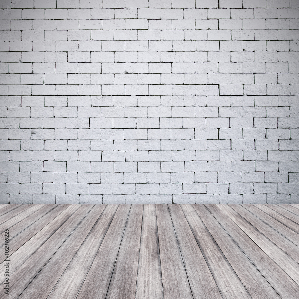 white brick wall and wooden floor texture background