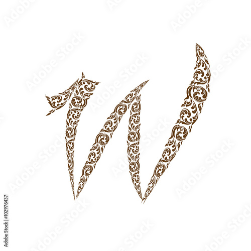 Abstract vector alphabet - W  made from line thai art pattern  -