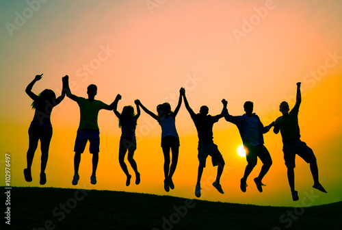 Students Youth Jumping Fun Celebration Concept