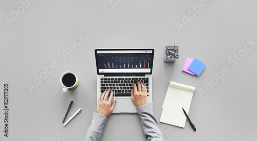 Schilderij op canvas Computer Laptop Research Working Desk Concept