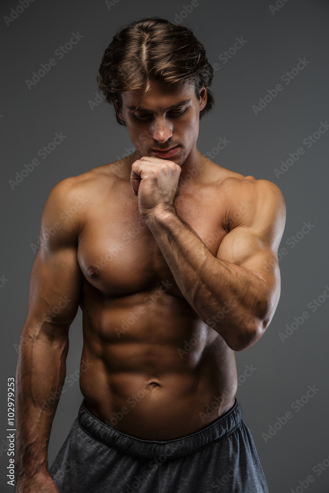 Fototapeta premium Shirtless toughtful man.