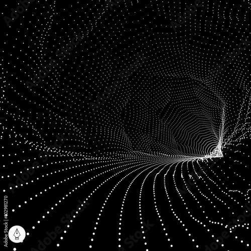 Abstract 3d Surface Looks Like Funnel. Futuristic Technology Style. Perspective Grid Background Texture. Vector Illustration.