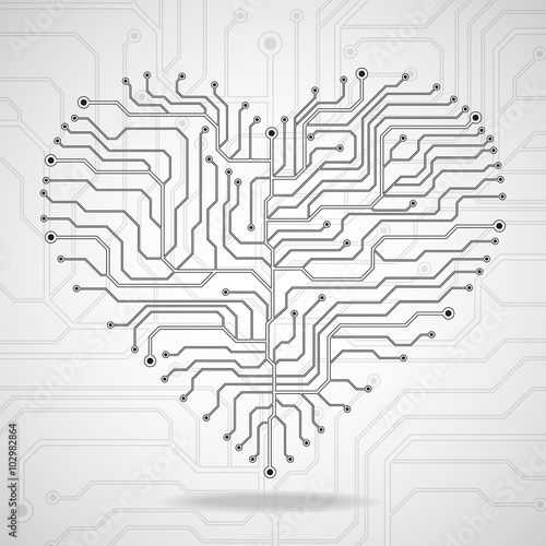 Valentine's background with circuit board on heart shape
