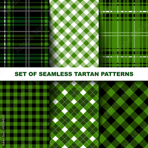 Set of seamless tartan patterns. Green version.
